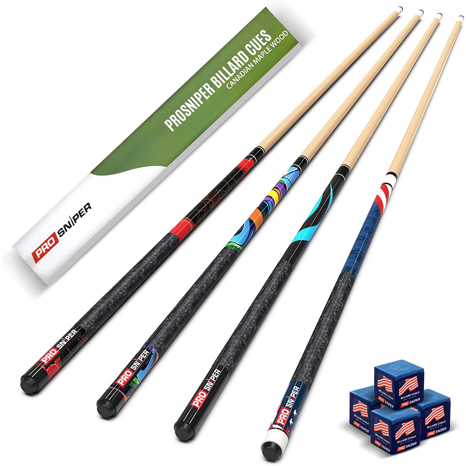 ProSniper Pool Cue Sticks 4  Set Canadian Maple Wood