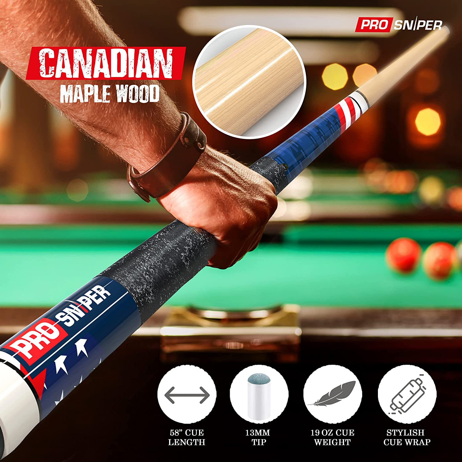 ProSniper Pool Cue Sticks 4  Set Canadian Maple Wood